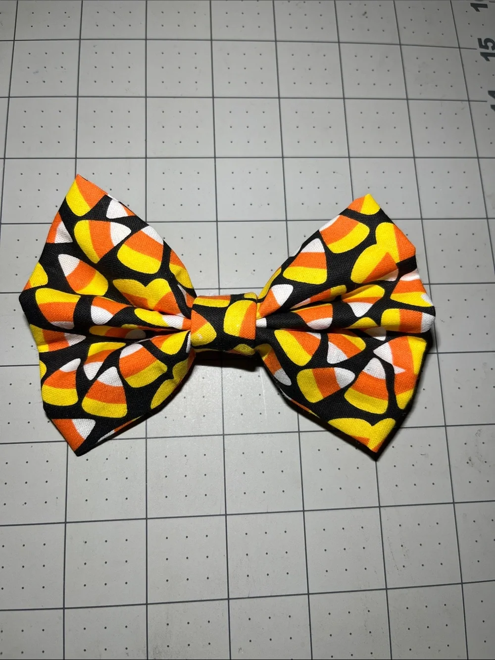 Candy Corn Pattern Girls' Hair Bow in Black, Orange & Yellow